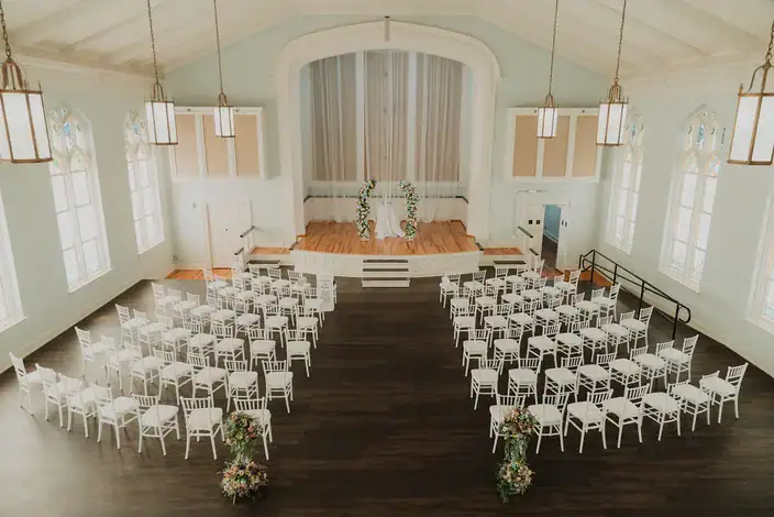Wedding ceremony setup in the Blackburn Ballroom